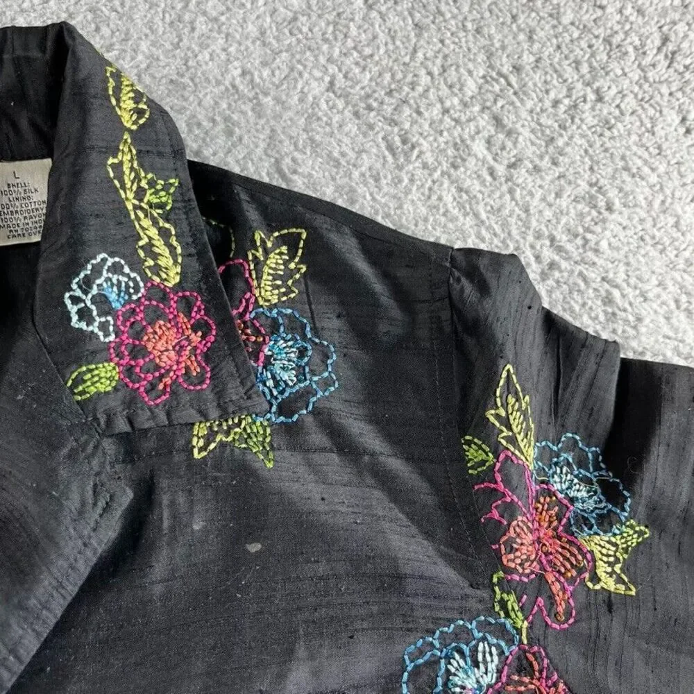 Vintage Laura Ashley Jacket Womens Large Blazer Silk Floral Embroidered Boho‎